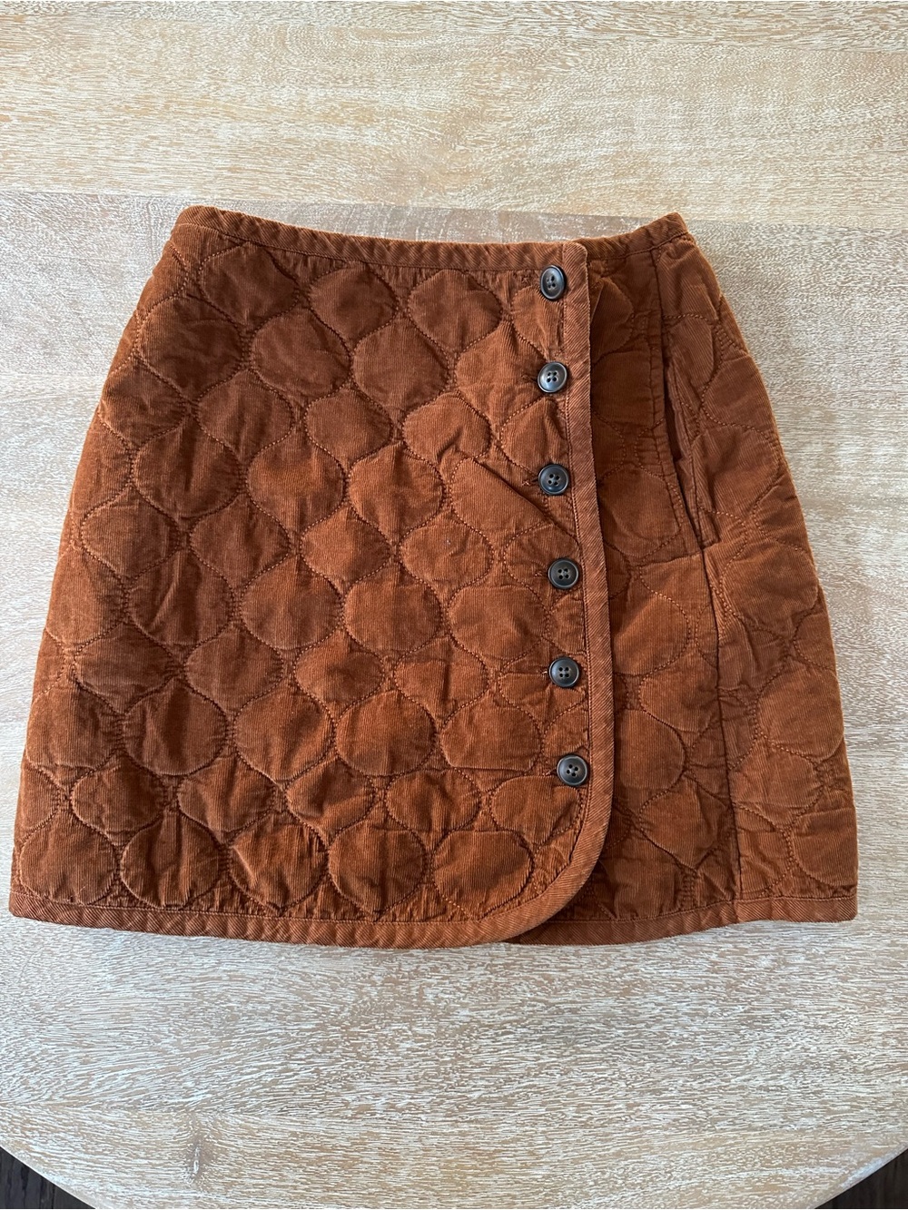 Madewell Quilted Corduroy Asymmetric Button Wrap Mini Skirt Rust Brown 0